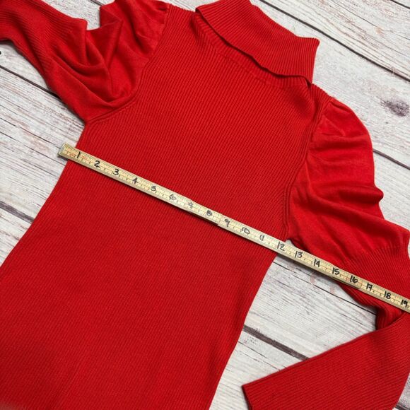 Anthropologie Cecilia Puff-Sleeved Turtleneck Puffsleeve Sweater M Red - Picture 6 of 9